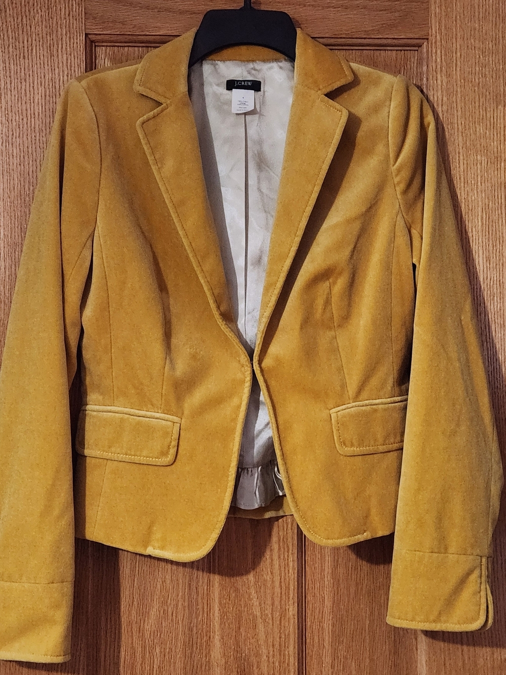 J.Crew Mustard Yellow Velvet Blazer Tailored Women Sz 4 Equestrian Old Money